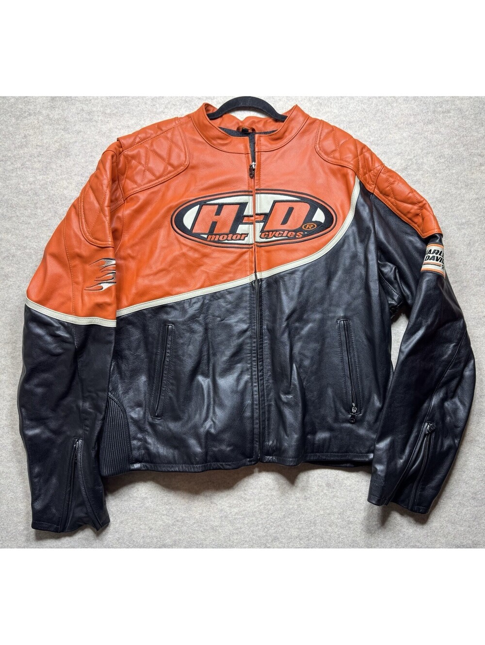 VTG Harley Davidson 3XL Leather Jacket Orange Black Men’s XXXL Motorcycle Racing